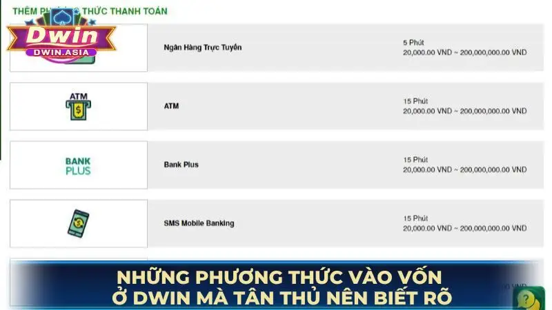 Các hình thức nạp tiền DWIN chuẩn nhất